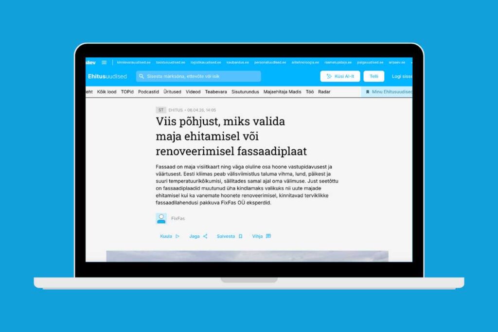 FixFas artikkel Ehitusuudistes – Viis põhjust valida fassaadiplaat